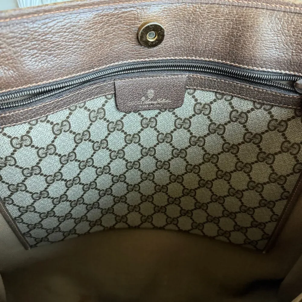 Gucci GG Supreme Vertical Tote - Brown Leather Trim, Large, Vintage